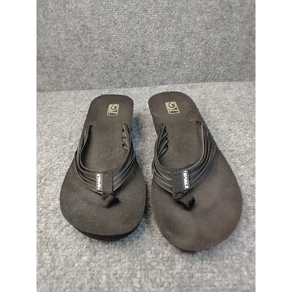 Teva Mush Mandalyn Wedge Sandals Women 8 Black Multi Strap Flip Flop 1000098